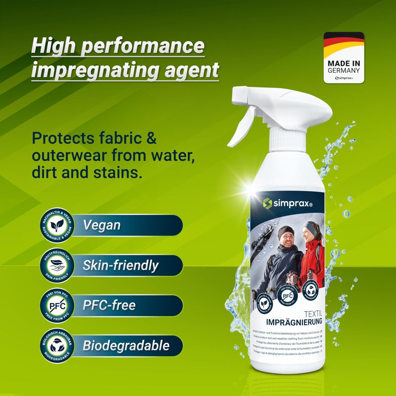 simpraxÂ® Textile Waterproof Spray Eco-Friendly & Skin-Safe | Water-Based Waterproofing for Gore-Tex, Sympatex & Softshell | Biodegradable Waterproofing Spray for Fabric Outdoor | Made in Germany - Image 2